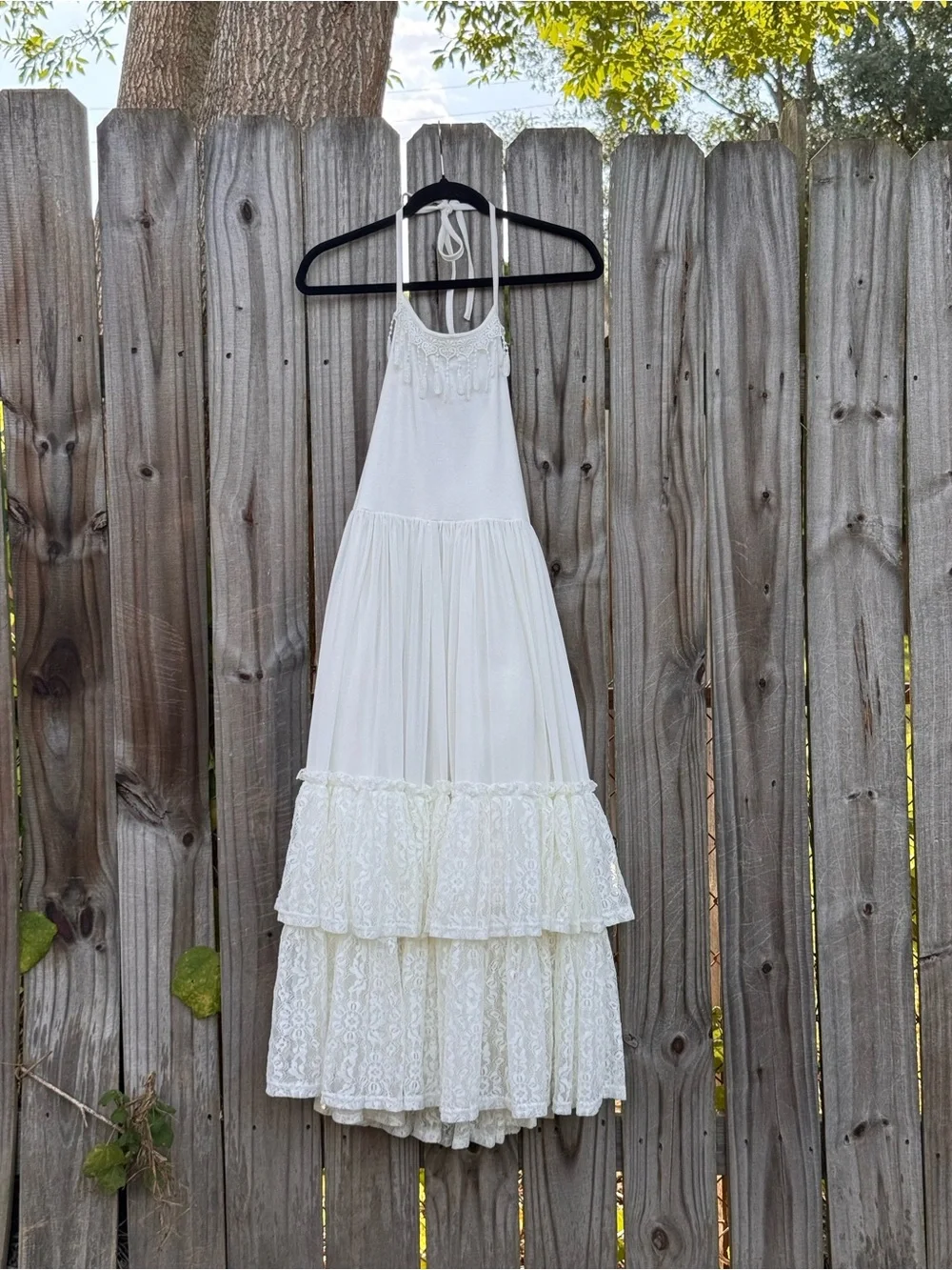 Boho fairycore flower girl vintage lace maxi dress with fringe 14